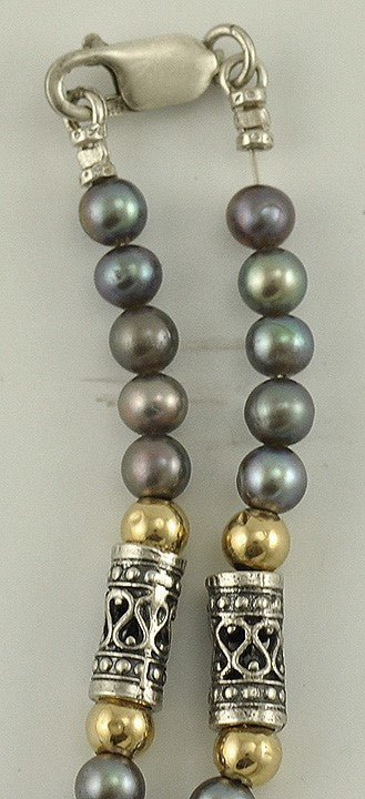Lovely Freshwater Pearl 14k Yellow Gold Necklace Purple Sterling Silver Clasp