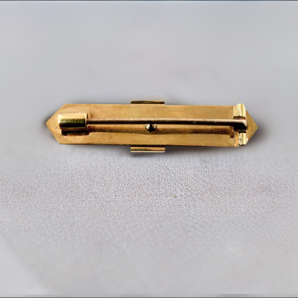 Victorian Mid 19th Century 14K Gold & Enameled Greek Key Bar Pin Brooch