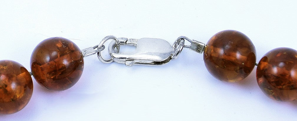 Elegant Sterling Silver Beaded Necklace w/ Green stones and Round Amber Beads