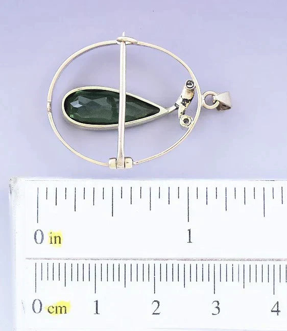 c1900 Lovely 18k Gold Diamond & Green Tourmaline Teardrop Pin / Pendant Brooch