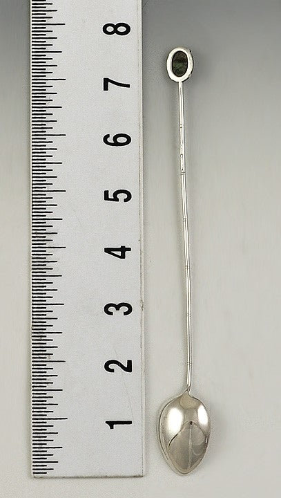 Set Of 6 Chinese Sterling Silver Jade Iced Tea Spoons With Bamboo Design Handle