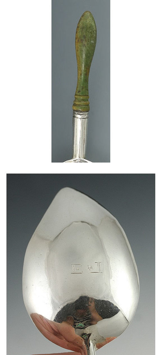 Antique 1803 English Georgian Sterling Silver Leaf Tea Caddy Scoop Spoon