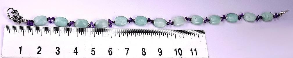 Lovely Light Green Polished Jade Amethyst Sterling Silver Bead Choker Necklace
