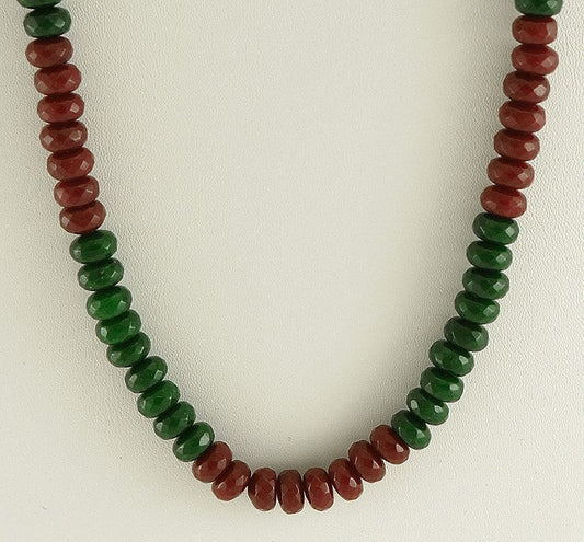 Pretty Genuine Faceted Green Red Dyed Quartz Beaded Necklace Toggle Clasp 21"