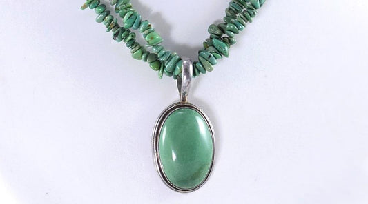 Luscious Sterling Silver and Green Tumbled Turquoise Necklace Made in India
