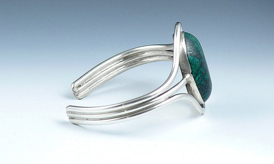 Triple Banded Silver Cuff Bracelet w/Large and Lovely Deep-Toned Eilat Stone
