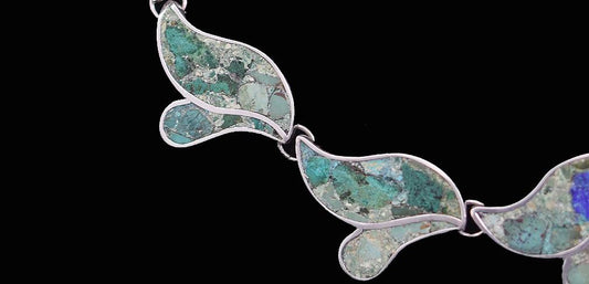 Fabulous Vintage Mexican Sterling Silver Turquoise Link Slip-on Bracelet 7 Inch