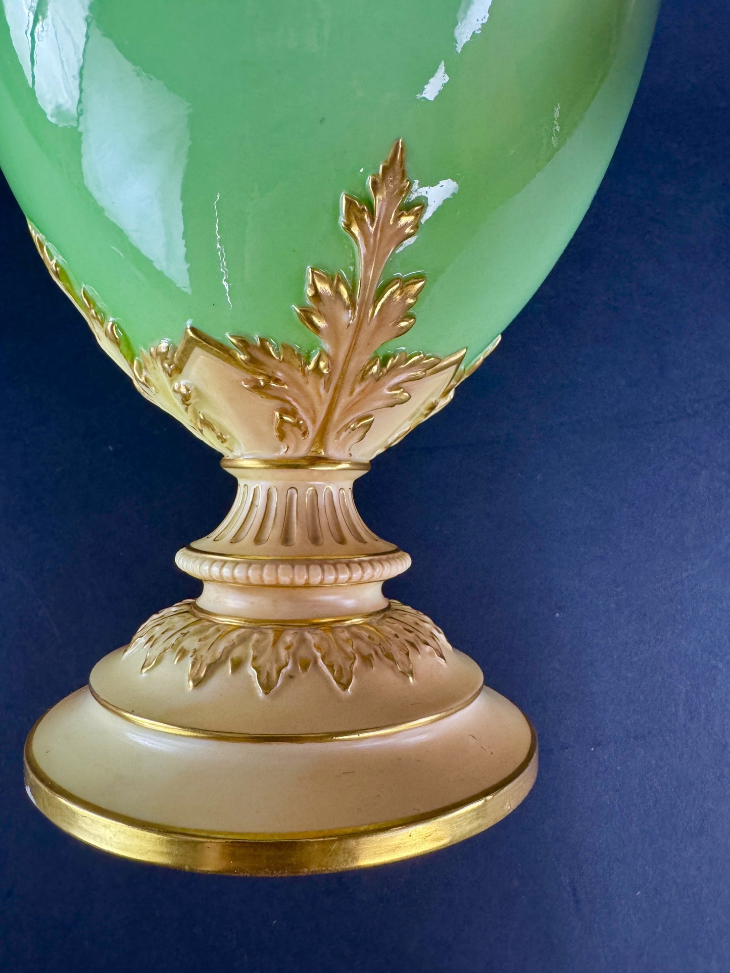 Superb 1894 Royal Worcester Green Gold 16" Ewer Pitcher Vase Tudor Rose Mark