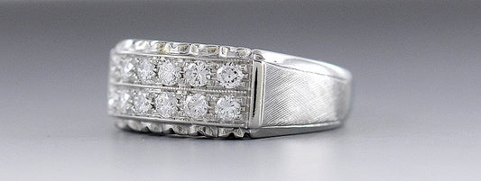 Modern Beautiful 18k White Gold & Two-Row Diamond Ring ~.60ct tdw