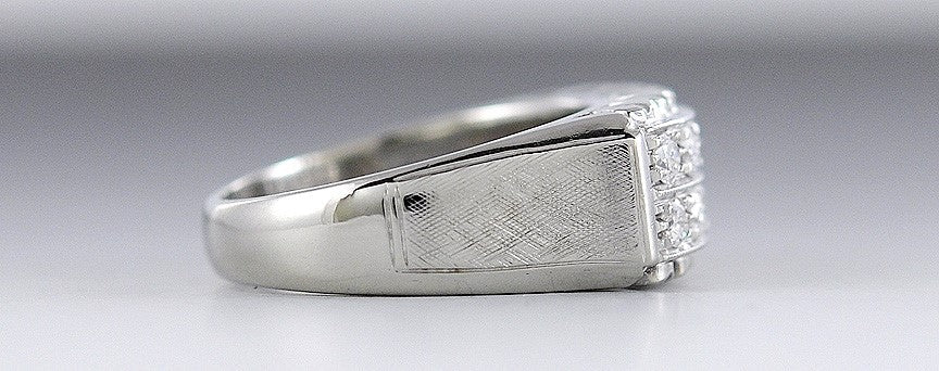 Modern Beautiful 18k White Gold & Two-Row Diamond Ring ~.60ct tdw
