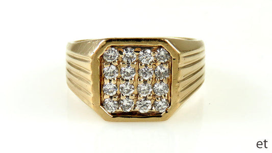 Impressive 14k Yellow Gold ~.75ct Diamond Octagonal Ring Size 11