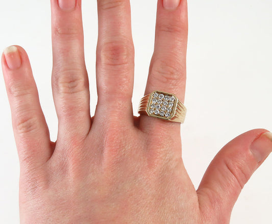 Impressive 14k Yellow Gold ~.75ct Diamond Octagonal Ring Size 11