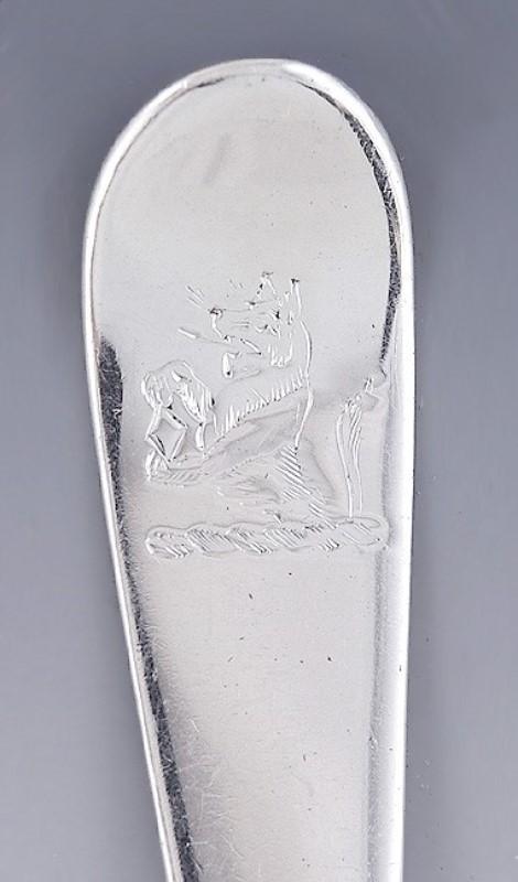 12 Fine English 1700s 18thc Queen Anne Rattail Soup or Teaspoons w Wolf Crest