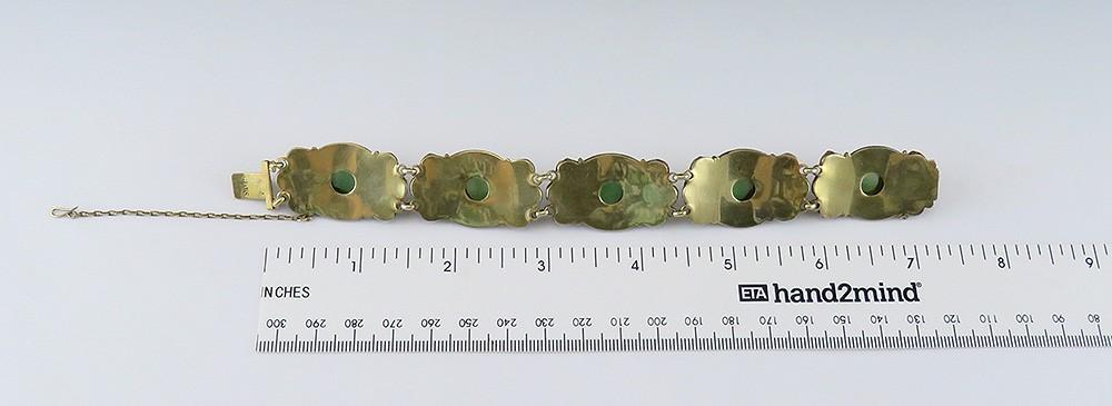 Stunning c1900 Chinese Green Jade Vermeil Gilt Silver Filigree Bracelet