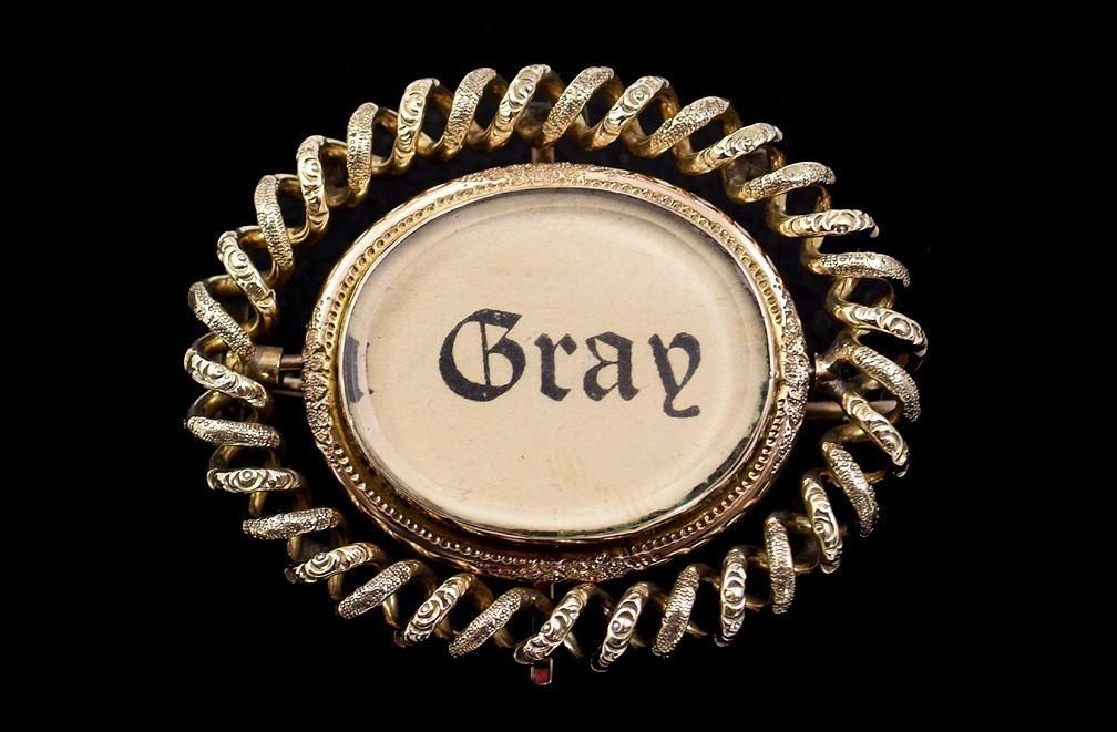 Rare Victorian Swivel Reversible Memorial Goldfilled Pin w/ Names: Gray, Guyot