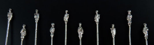 10 Antique Chinese Silver Figural Handles Demitasse Coffee Spoons 4 1/2"