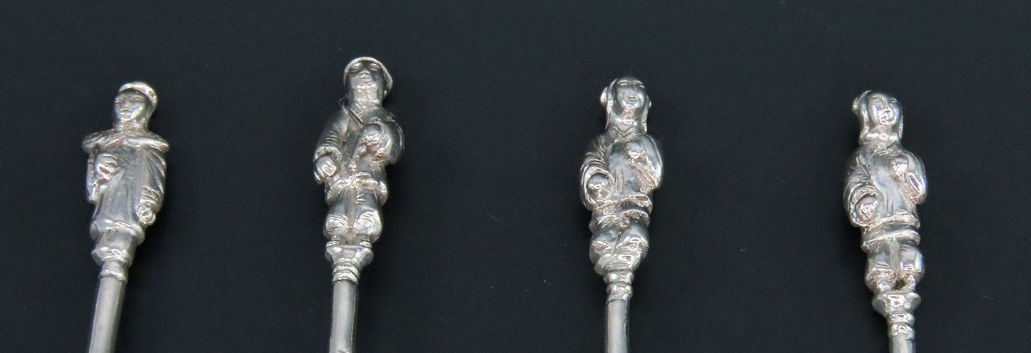 10 Antique Chinese Silver Figural Handles Demitasse Coffee Spoons 4 1/2"