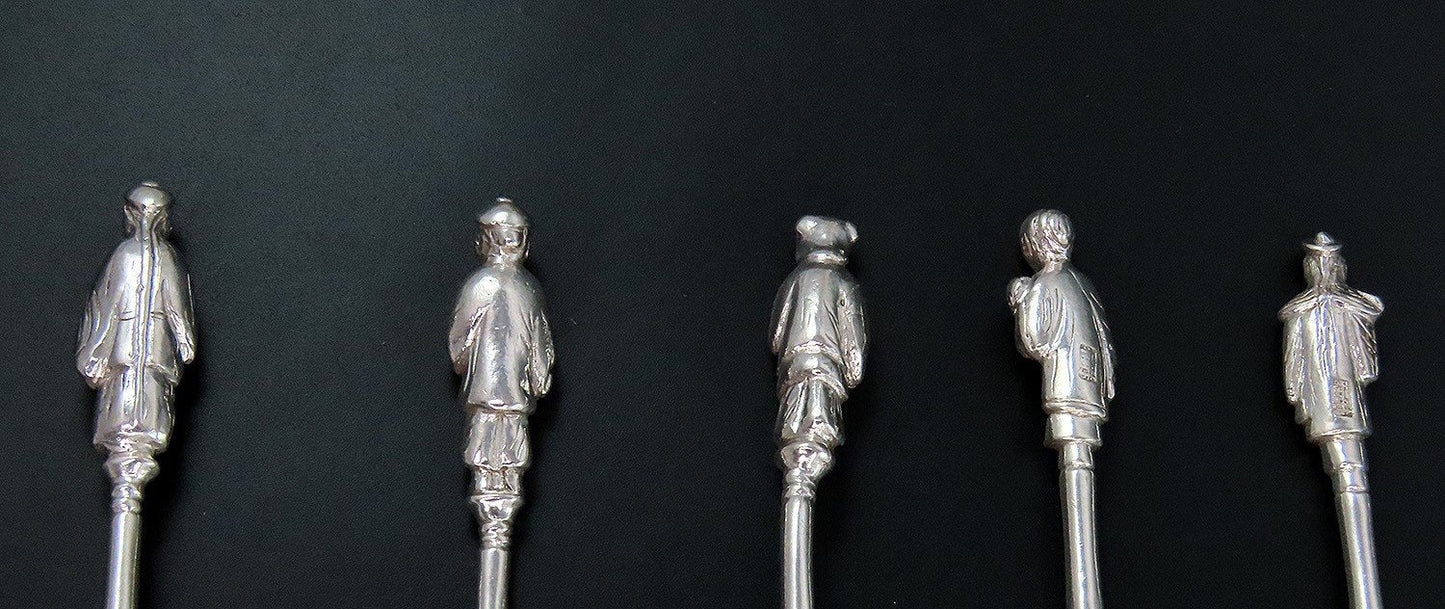 10 Antique Chinese Silver Figural Handles Demitasse Coffee Spoons 4 1/2"
