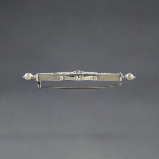 Stunning Victorian Etruscan Revival 14k Gold & Diamond Bar Pin / Brooch