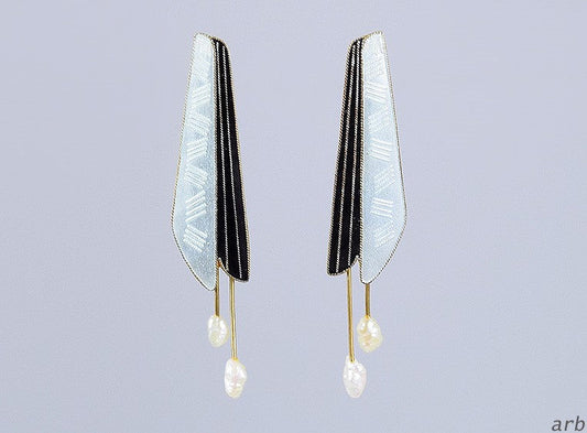 Retro 24k Vermeil Sterling Silver Shashi Handmade Pearl Enamel Drop Earrings