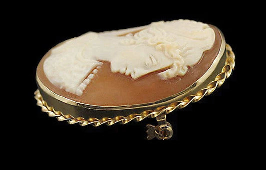 Italian Well Carved Shell & 14k Gold Cameo Pin Brooch Pendant