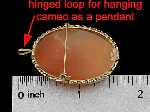 Italian Well Carved Shell & 14k Gold Cameo Pin Brooch Pendant