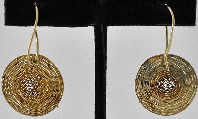 VTG Gilt Sterling Silver Enamel Filigree Woven Gardening Beach Sun Hat Earrings