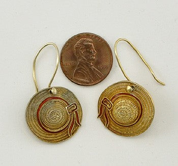 VTG Gilt Sterling Silver Enamel Filigree Woven Gardening Beach Sun Hat Earrings