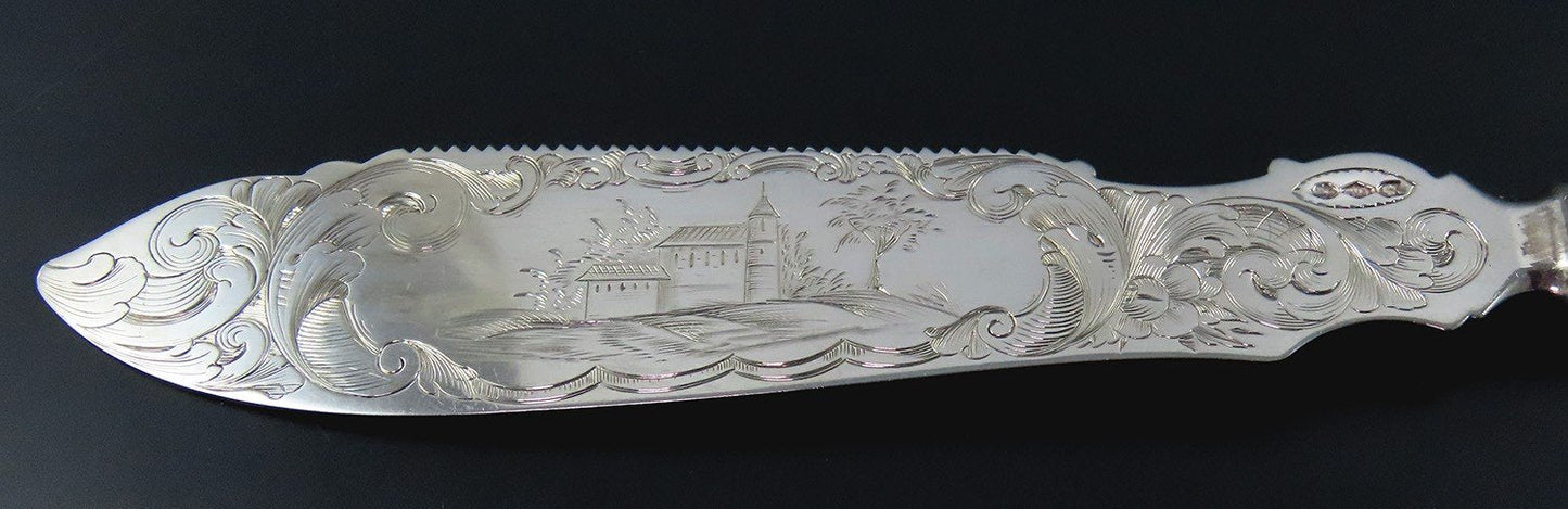 Rare c1850 Albert Coles Coin Silver Jenny Lind Engraved Ice Cream Slice Knife