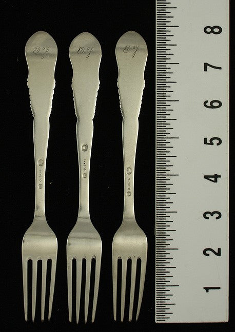 3 Antique 1927 Heavy Danish Silver Dinner Forks 8"