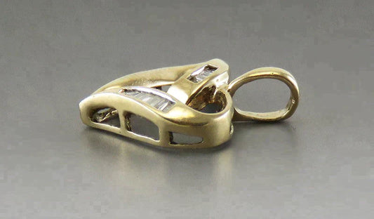 Lovely 10K Yellow Gold & Marquise Diamond Openwork Heart Necklace Pendant