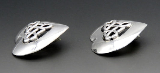 Vintage Sterling Silver Openwork Braided Woven Center Love Heart Clip Earrings