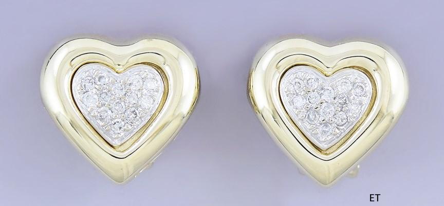 Dazzling Pair 14k Gold & Diamond Heart Shaped Clipback Earrings