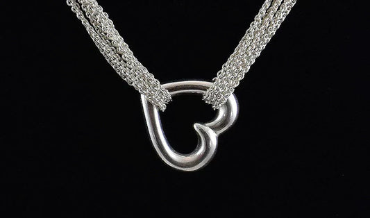 Lovely Sterling Silver 8-Strand Necklace w/ Open Heart Pendant 17 Inches