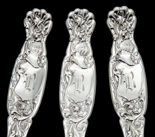 Set 3 Whiting Heraldic Sterling Silver Oval Soup Place Dessert Spoons B Mono