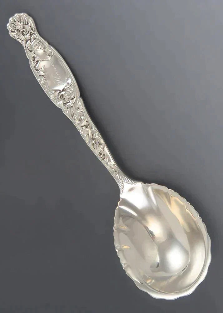 Antique 1888 Whiting Heraldic Sterling Silver Serving Spoon 'Florence' Mono