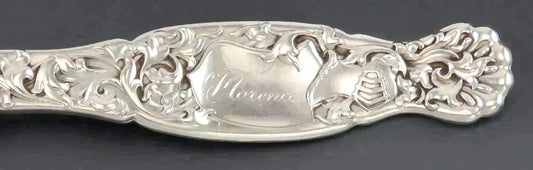 Antique 1888 Whiting Heraldic Sterling Silver Serving Spoon 'Florence' Mono