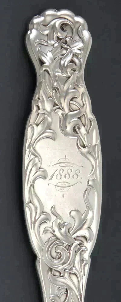 Antique 1888 Whiting Heraldic Sterling Silver Serving Spoon 'Florence' Mono