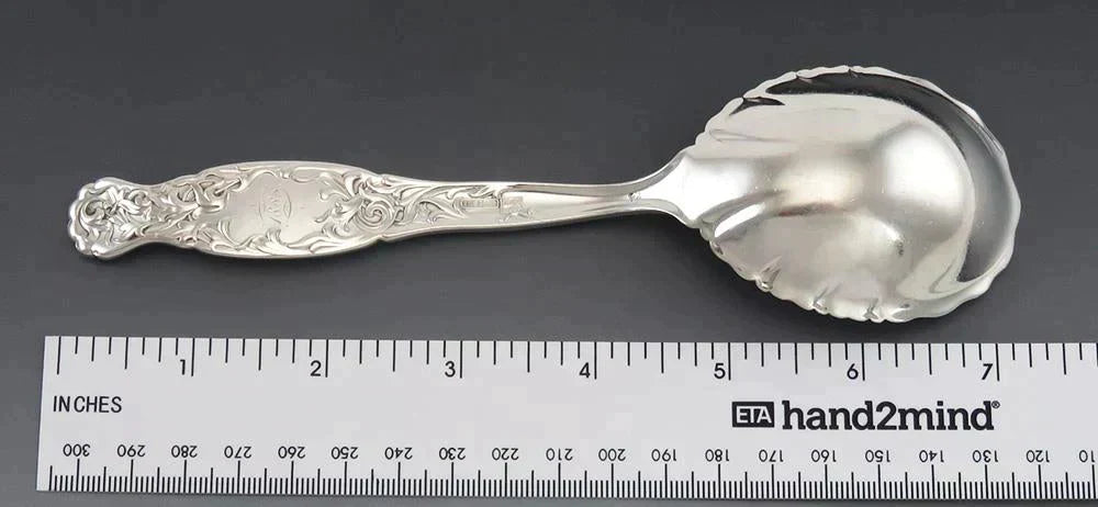 Antique 1888 Whiting Heraldic Sterling Silver Serving Spoon 'Florence' Mono