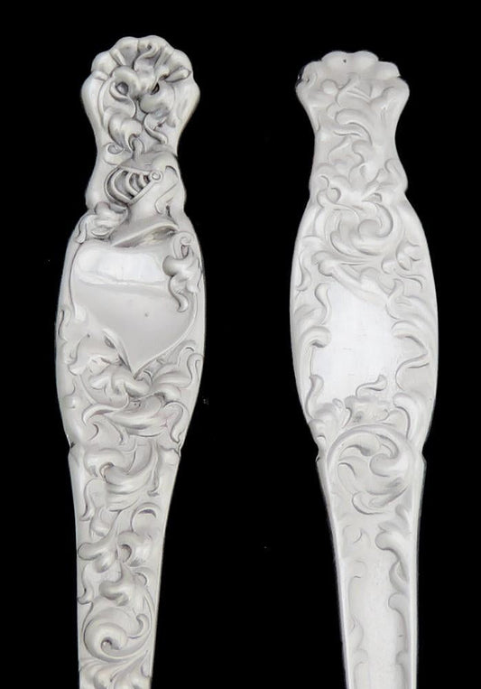 Rare Set 7 Whiting Sterling Silver Heraldic Demitasse Coffee Spoons No Mono