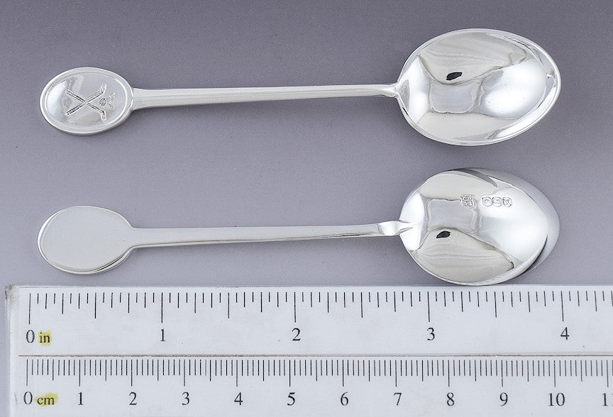 Fine set 12 English Sterling Silver Golf Club & Ball Demitasse Spoons