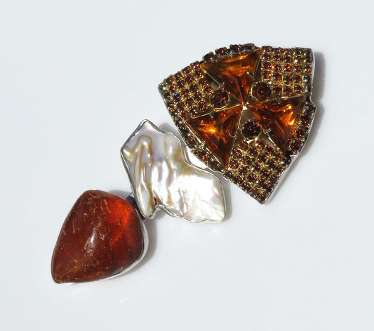 Signed Rebecca Collins Amber Blister Pearl Bless Our Earth LARGE Brooch Pin