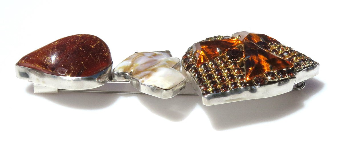 Signed Rebecca Collins Amber Blister Pearl Bless Our Earth LARGE Brooch Pin