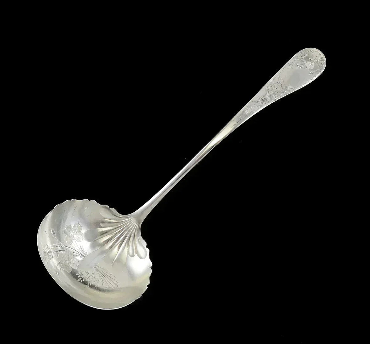 Antique Sterling Silver Towle Clover 1887 Engraved Soup or Punch Ladle 12 3/4"