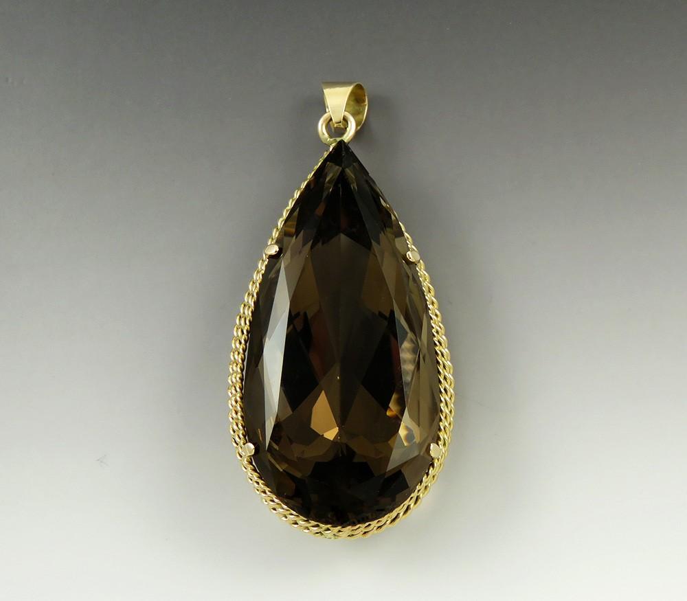 Huge 14K Gold & 175 ct Brown Topaz Gemstone Statement Pendant 3 1/4" 55.2g