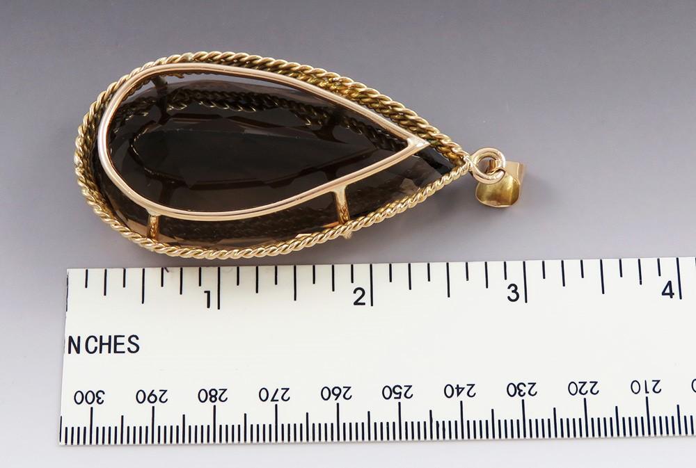 Huge 14K Gold & 175 ct Brown Topaz Gemstone Statement Pendant 3 1/4" 55.2g