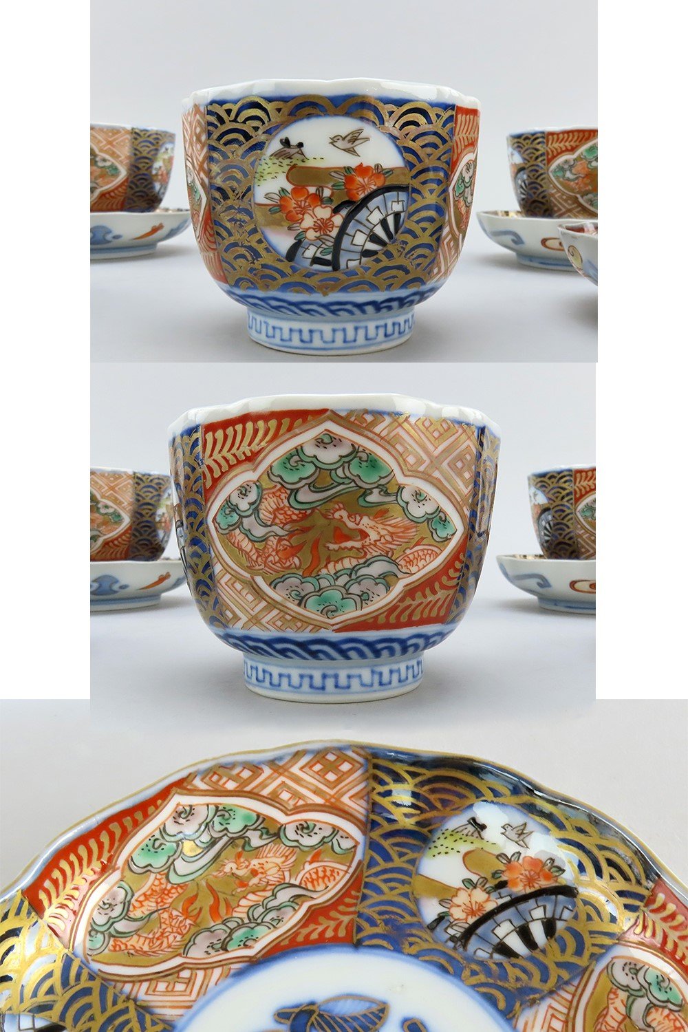 8 Antique Imari Large cups and Saucers Fine Quality
