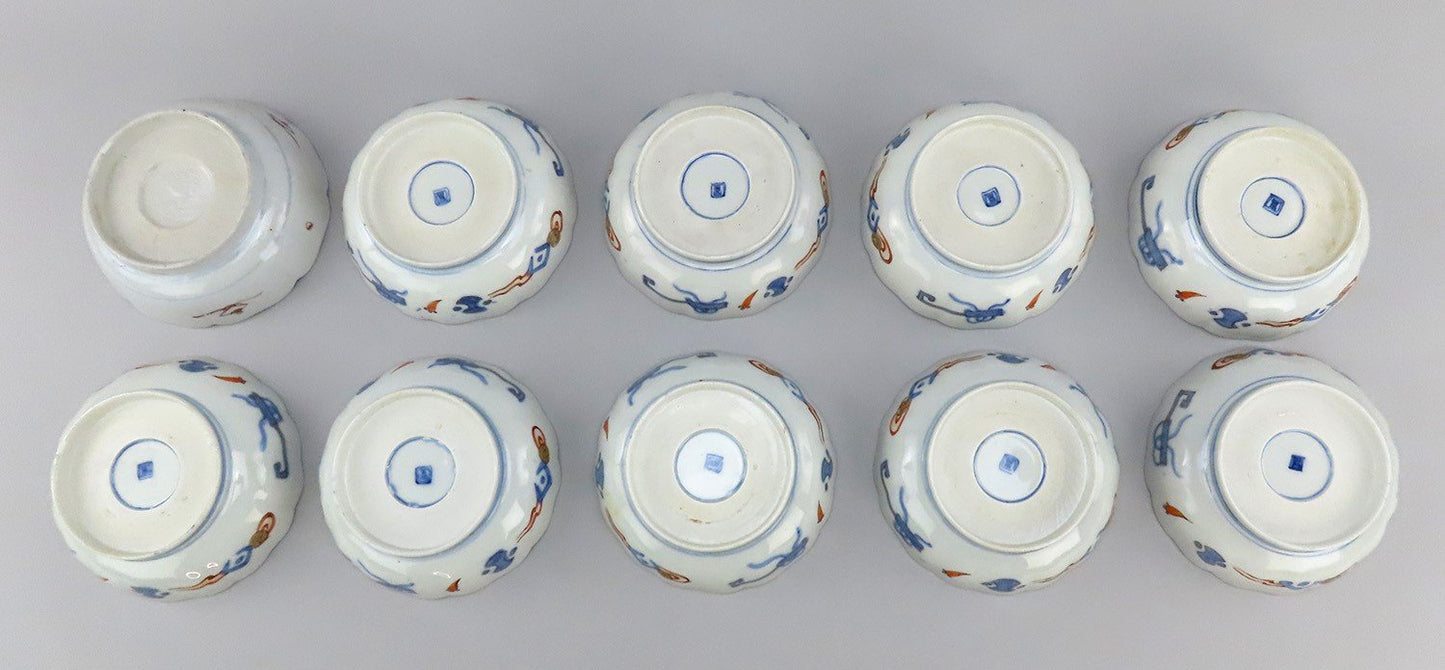 Great mid 1800s Antique Japanese Imari 10 pc Bowls 5 7/8 in