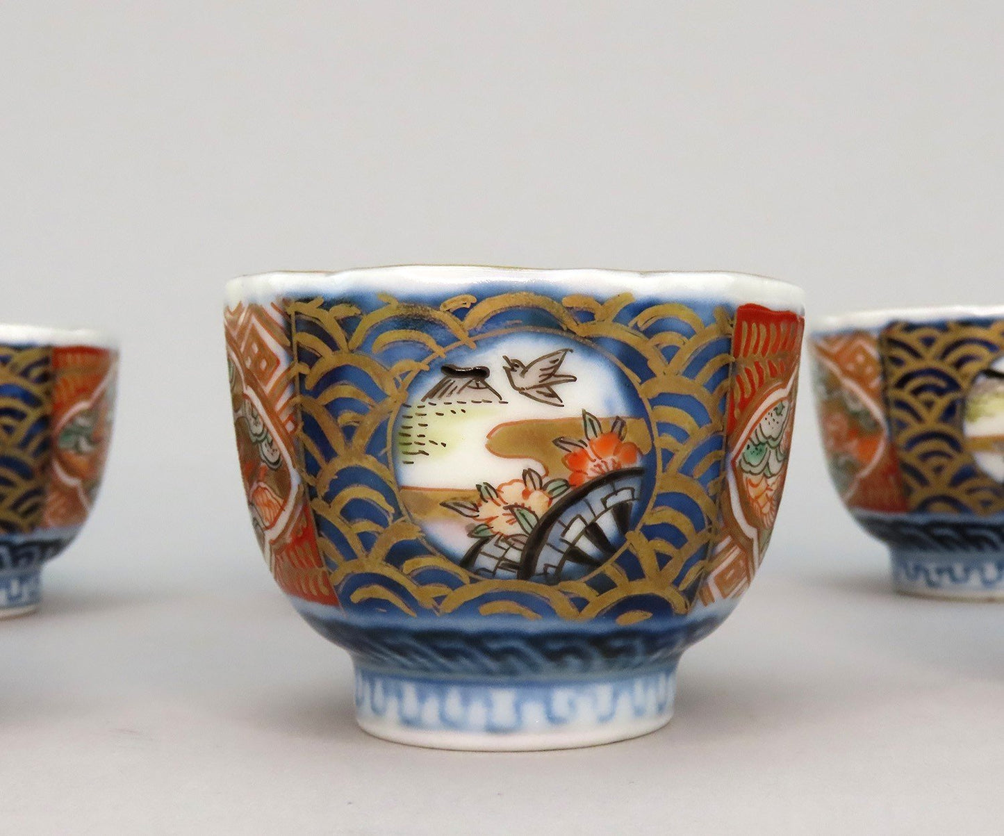 Mid 1800s Antique 10 Japanese Imari Small Cups 2 1/8 in Diameter