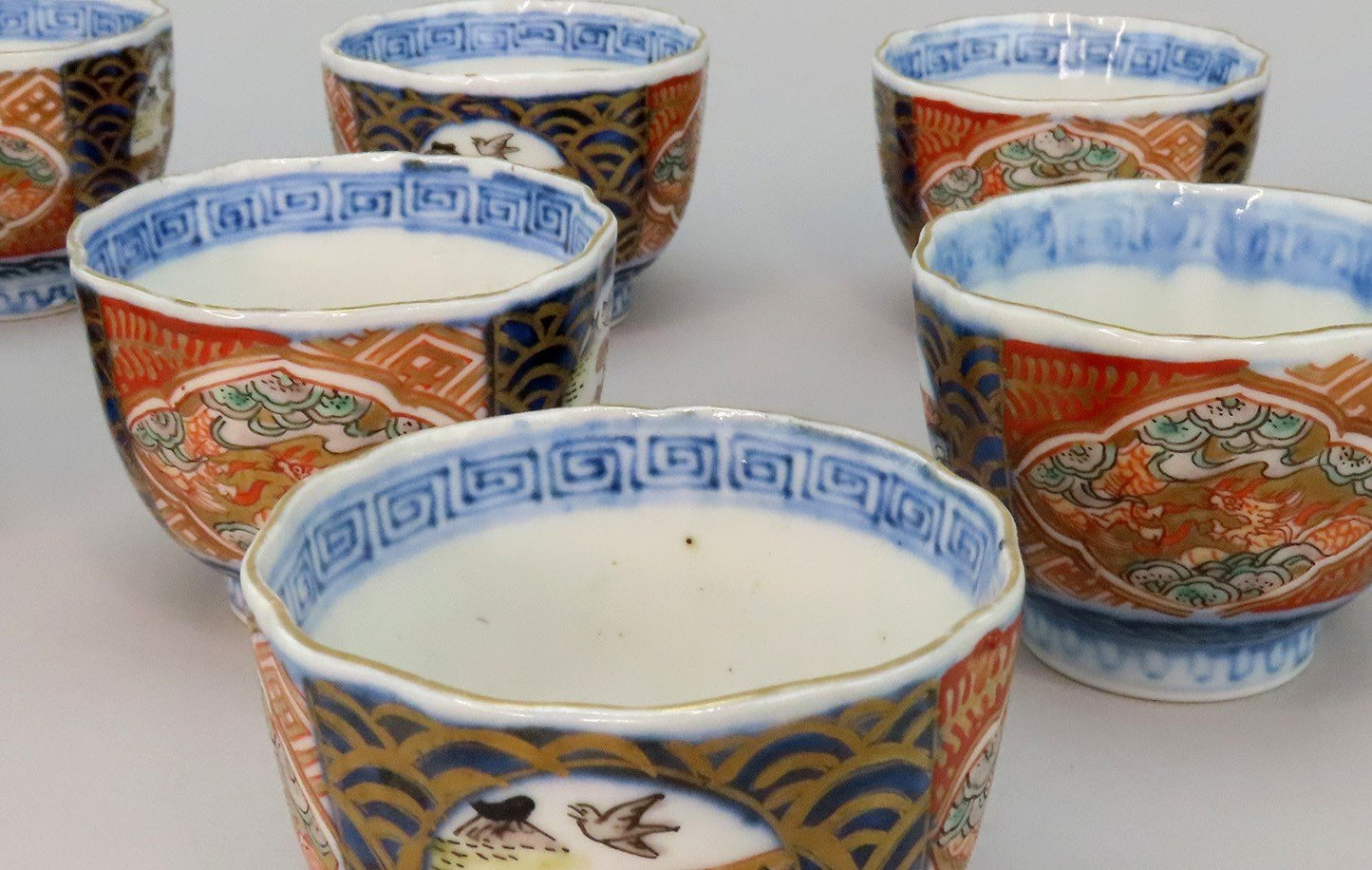 Mid 1800s Antique 10 Japanese Imari Small Cups 2 1/8 in Diameter